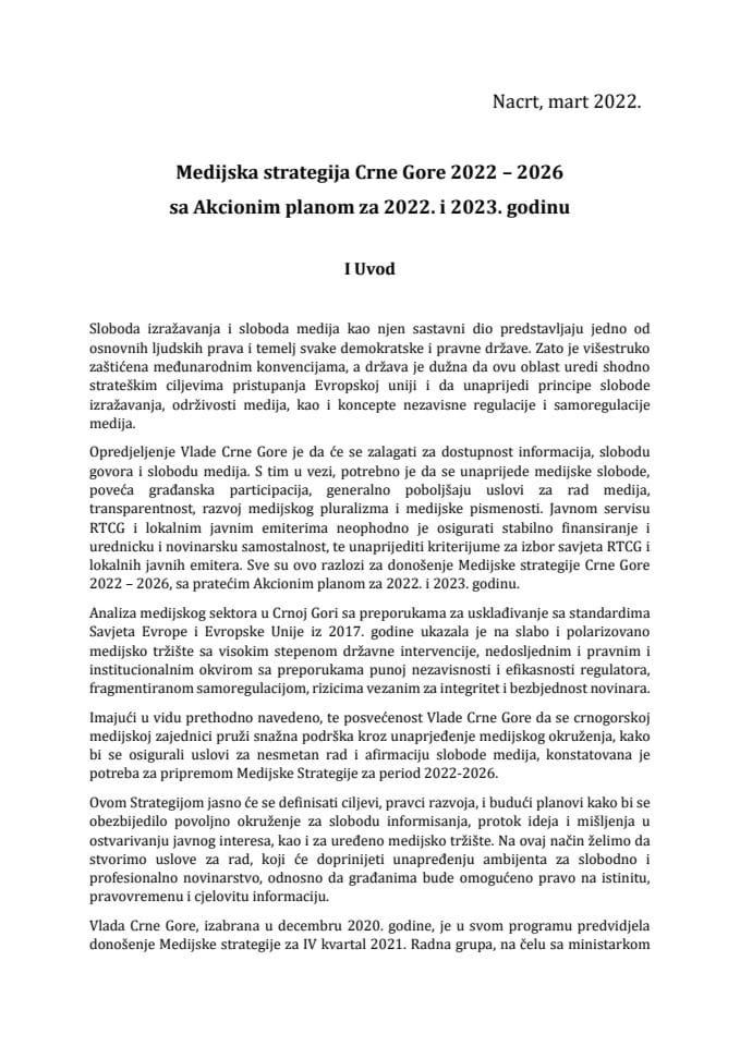 Medijska Strategija Crne Gore 2022-2026
