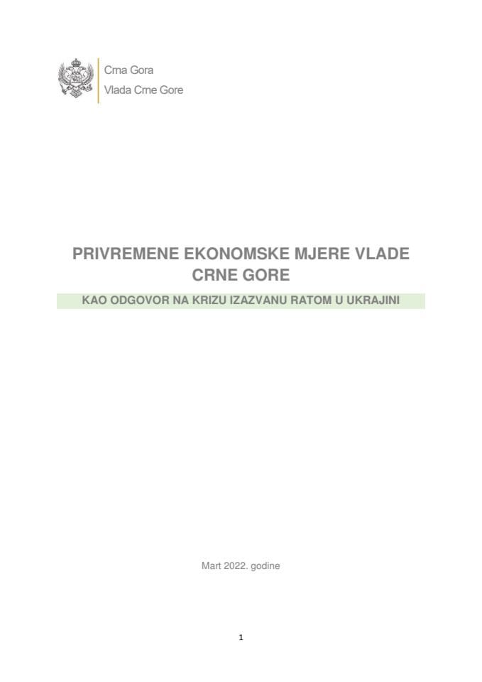 Предлог привремених економских мјера Владе Црне Горе као одговор на кризу изазвану ратом у Украјини