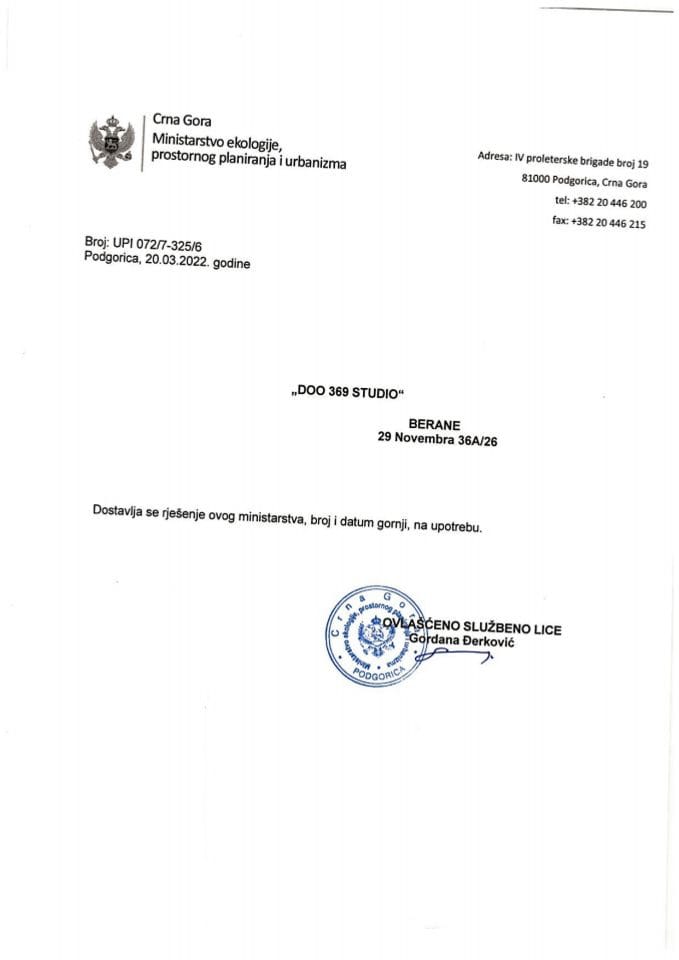 Licence revidenta i stručnog nadzora - UPI 072-7-325-6 DOO 369 STUDIO