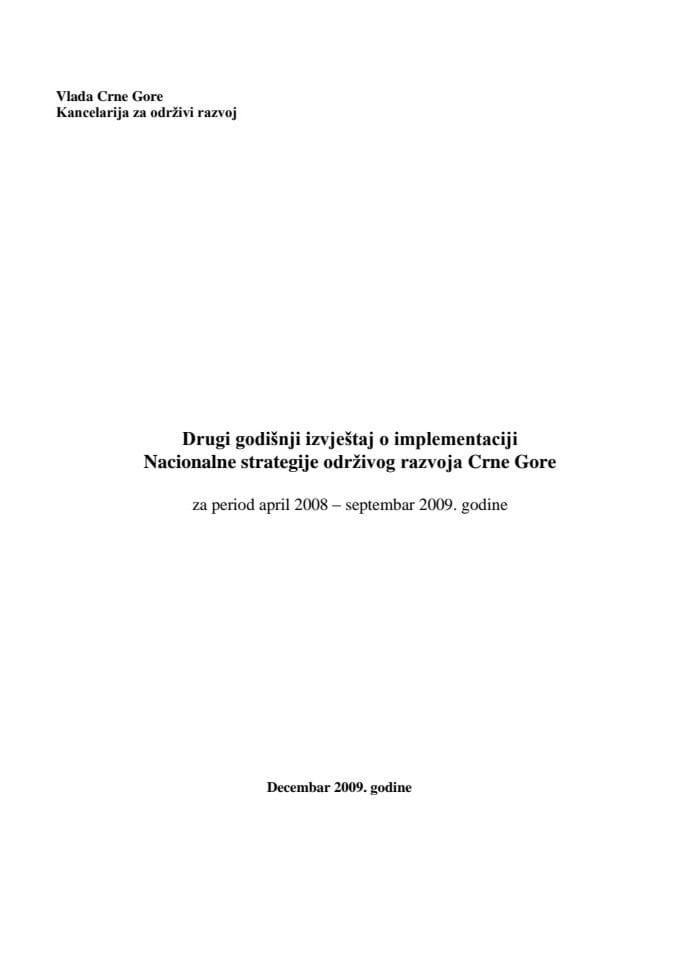 Други годишњи извјештај о имплементацији Националне стратегије одрживог развоја Црне Горе за период април 2008 – септембар 2009. године