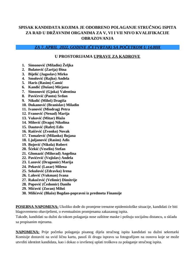 Списак кандидата 7. април ВСС