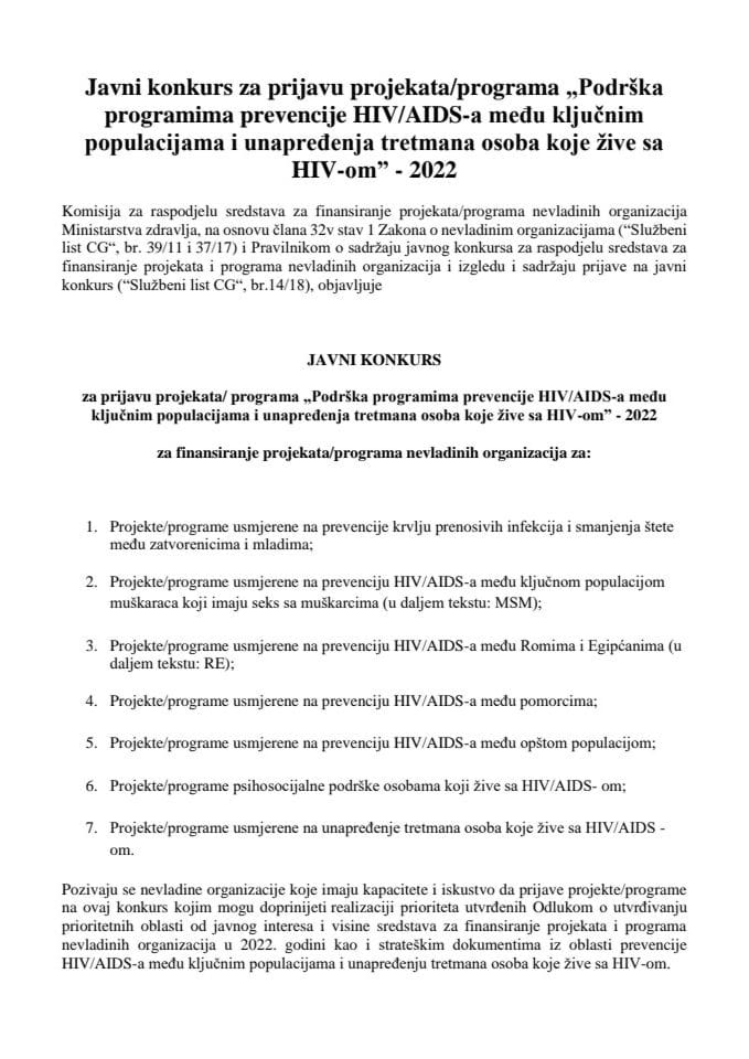 JAVNI KONKURS Za Prijavu Projekata/ Programa „Podrška Programima ...