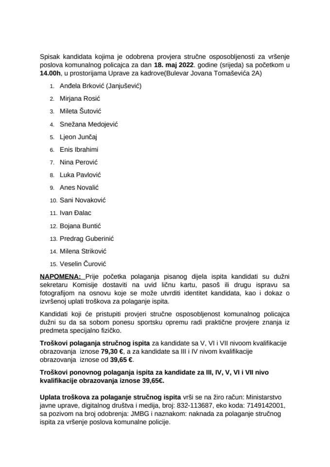 Списак кандидата_18. мај 2022. године-комунална полиција