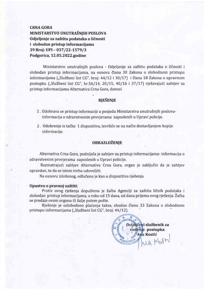 rješenje br.39-UPI-037/22-1579/3