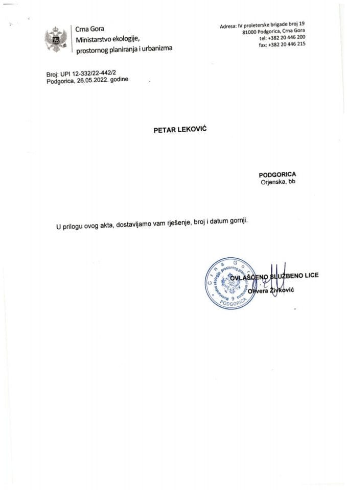 Licenca ovlašćenog inženjera za građevinsku djelatnost - UPI 12-332-442-2 PETAR LEKOVIĆ