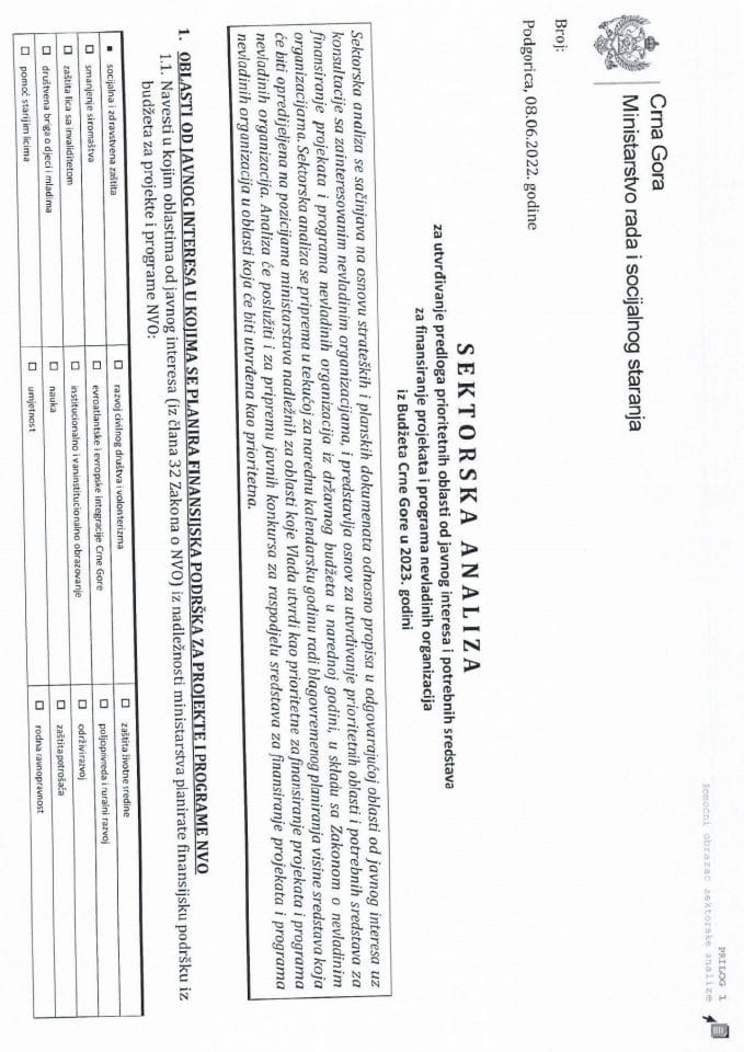 Nacrt sektorske analize za 2023-u iz oblasti socijalne i zdravstvene zaštite