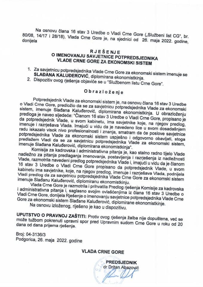 Rješenja o imenovanju  i Ugovor o djelu za izvještajni period od 23.05. – 29.05.2022. godine
