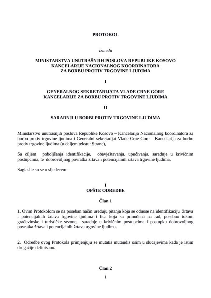 Protokol o saradnji Crne Gore i Kosova