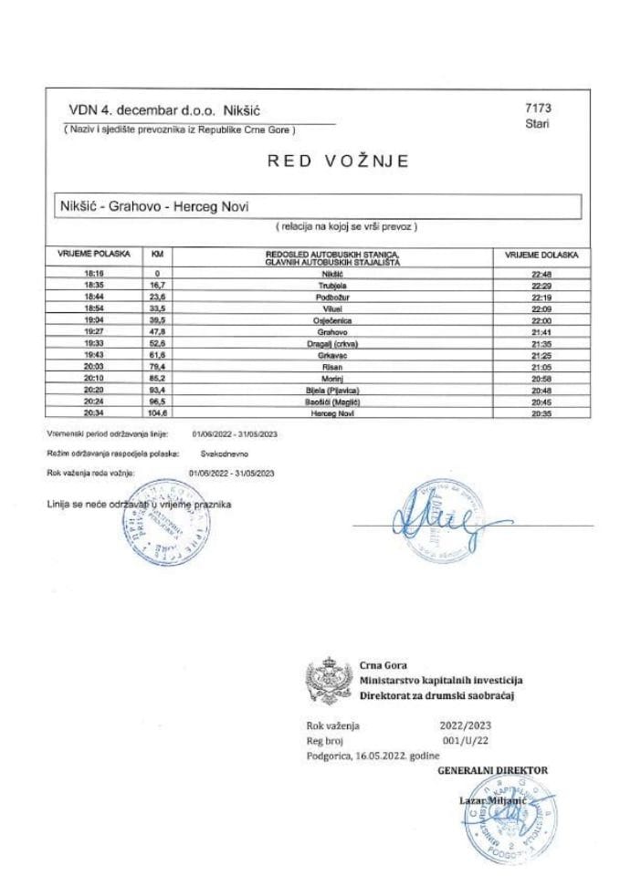 Međugradski redovi vožnje