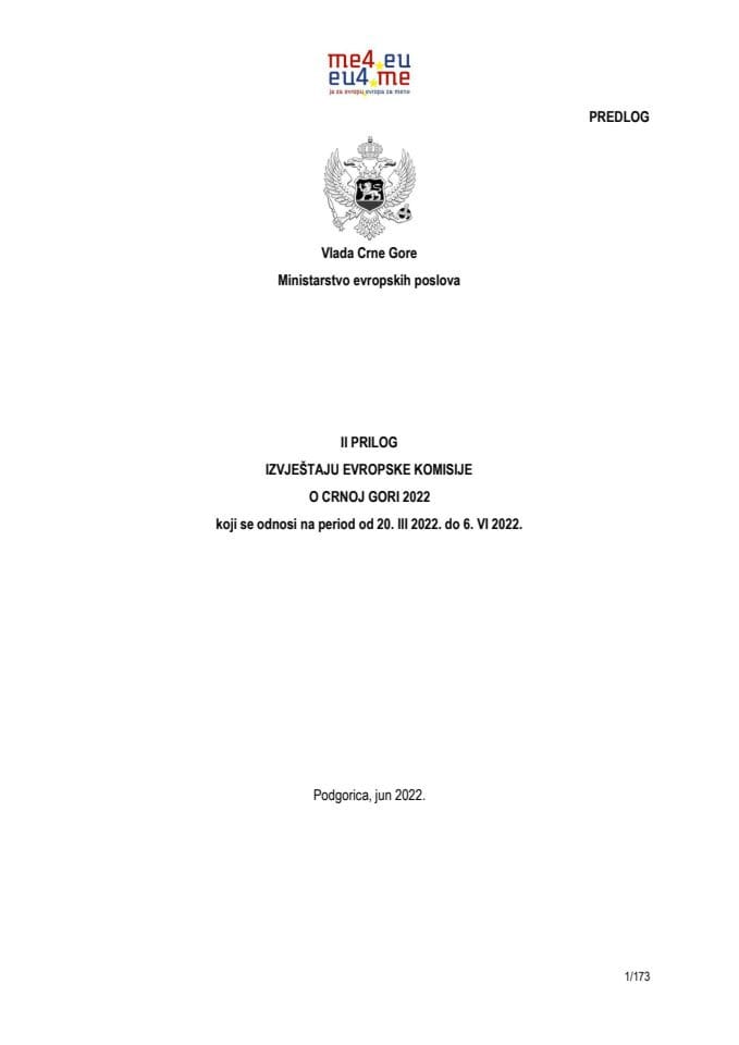 Предлог II Прилога Извјештају Европске комисије о Црној Гори 2022