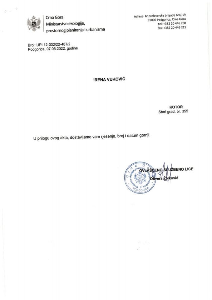 Licenca ovlašćenog inženjera za arhitektonsku djelatnost - UPI 12-332-22-487-2 IRENA VUKOVIĆ