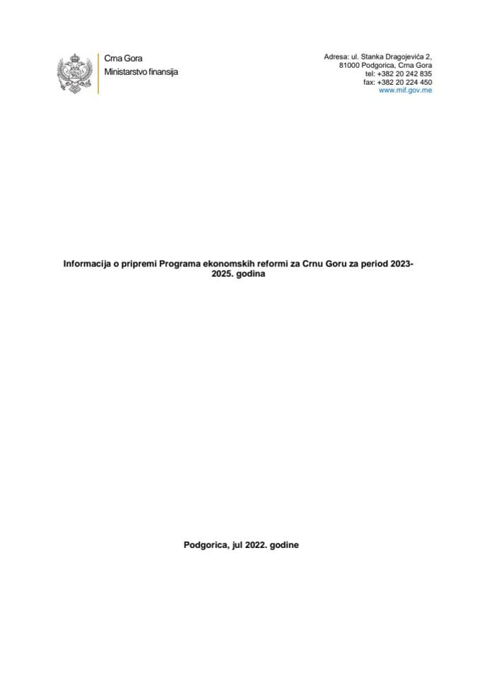 Информација о припреми Програма економских реформи за Црну Гору за период 2023 - 2025. година