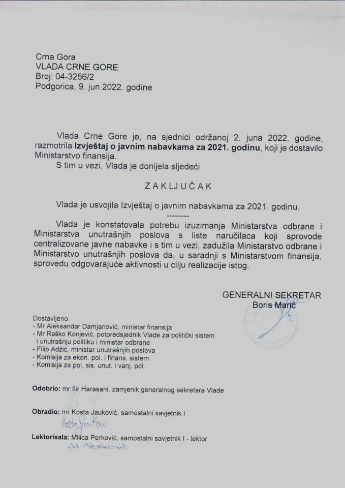 Izvještaj o javnim nabavkama za 2021. godinu - zaključci