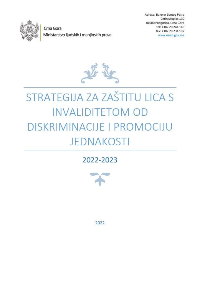 Strategija za zaštitu lica sa invaliditetom od diskriminacije i promociju jednakosti za period 2022-2027