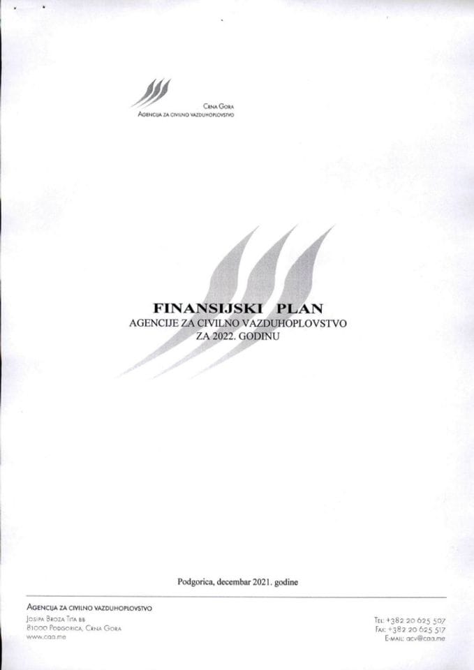 Predlog finansijskog plana i Programa rada Agencije za civilno vazduhoplovstvo za 2022. godinu (bez rasprave)
