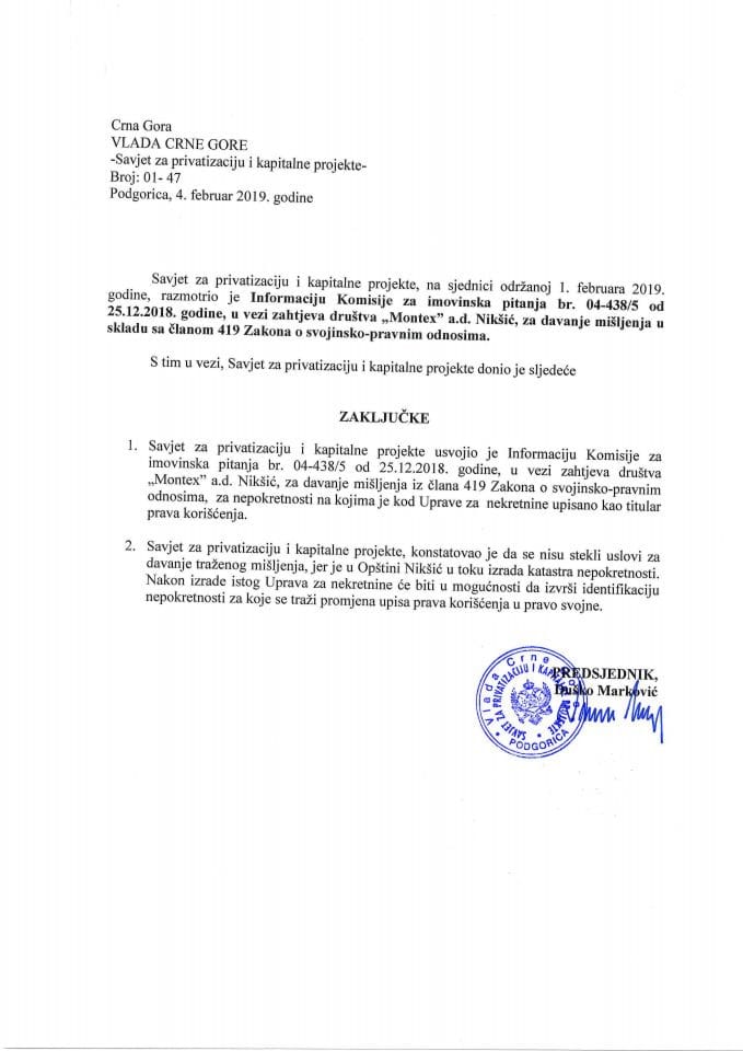 “Montex” A.D. – Nikšić - zaključci