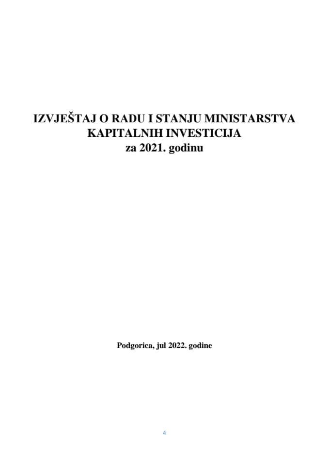 Извјештај о раду и стању Министарства капиталних инвестиција за 2021. годину