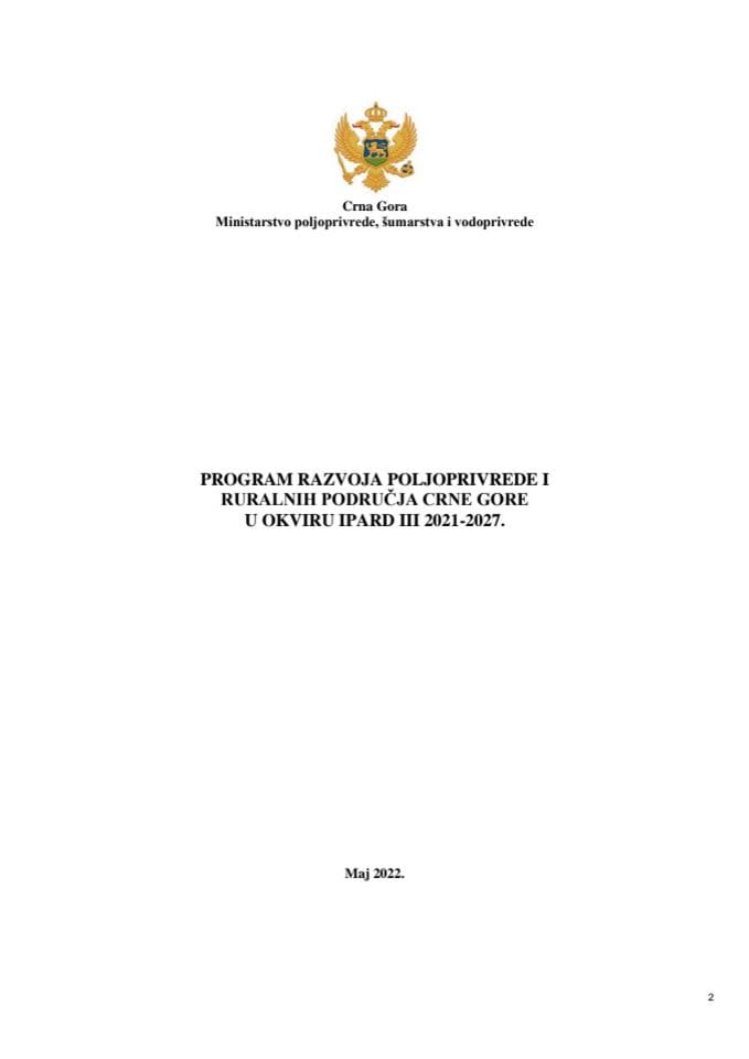 Predlog programa razvoja poljoprivrede i ruralnih područja Crne Gore u okviru IPARD III 2021-2027