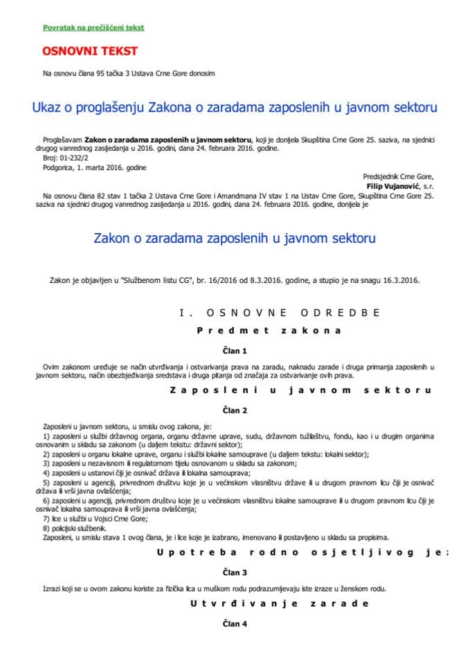 Zakon O Izmjenama I Dopunama Zakona O Zaradama Zaposlenih U Javnom Sektoru