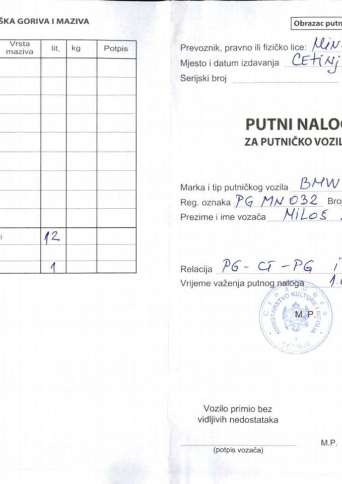 Putni nalozi, 01.08. - 08.08.2022.