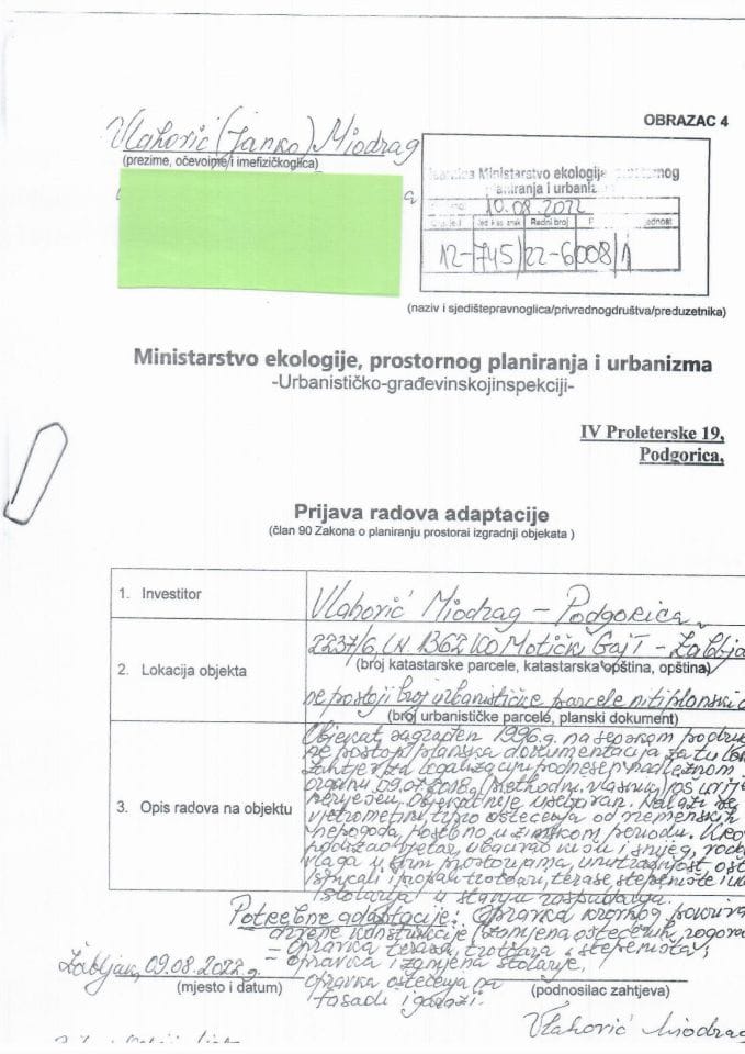 Prijava radova adaptacije - 12-745-22-6008-1 Vlahović Miodrag