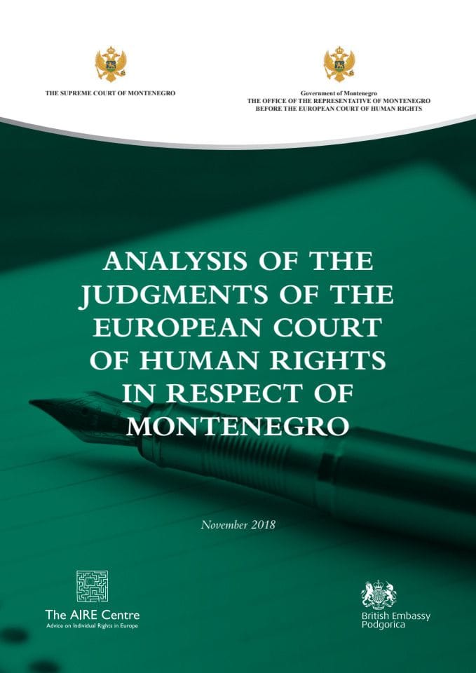 Analysis of the Judgments of the European Court of Human Rights In Respect of Montenegro