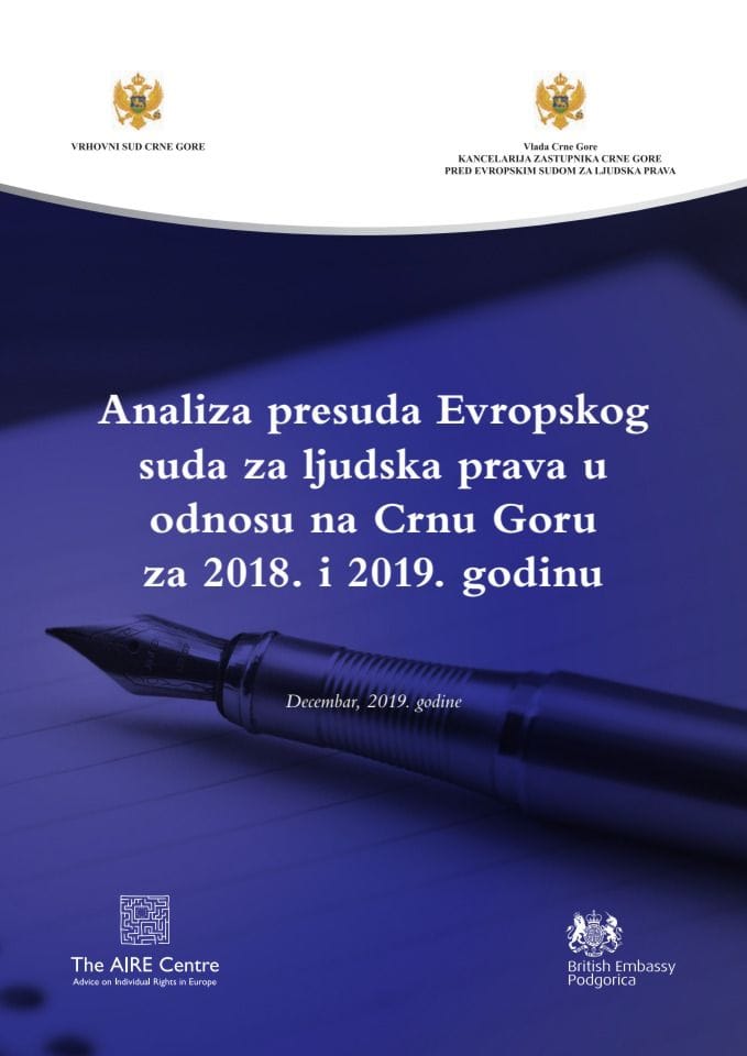 Analiza presuda Evropskog suda za ljudska prava u odnosu na Crnu Goru za 2018. i 2019. godinu