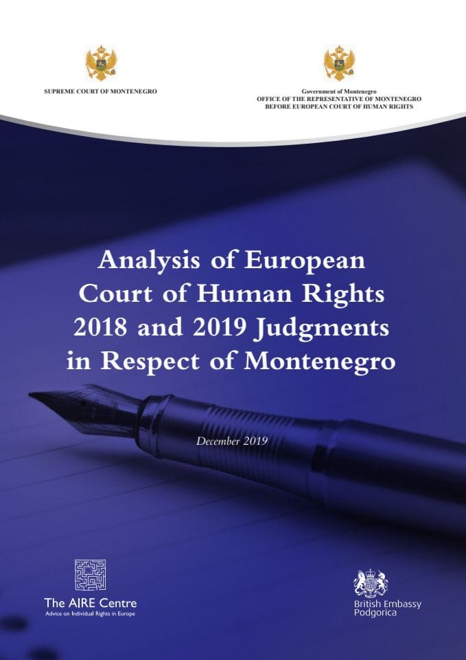 Analysis of European Court of Human Rights 2018 and 2019 Judgments in Respect of Montenegro