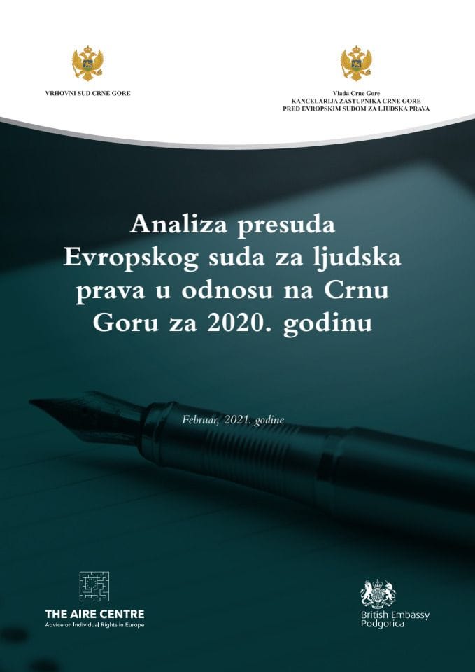 Analiza presuda Evropskog suda za ljudska prava u odnosu na Crnu Goru za 2020. godinu