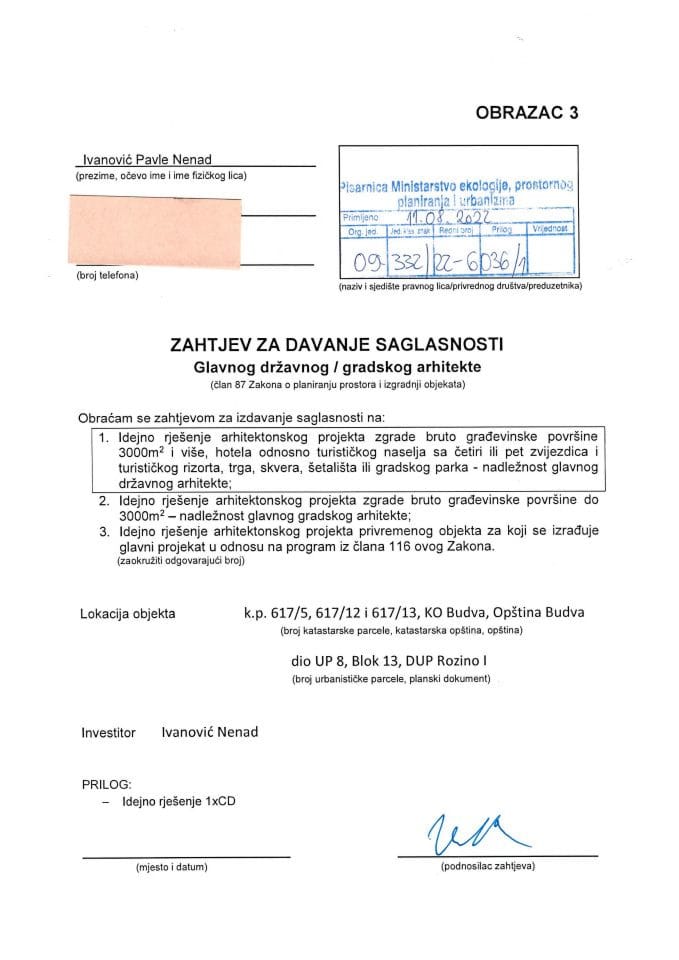 11.08.2022. - Zahtjev - Ivanović Nenad Budva - Opština Budva