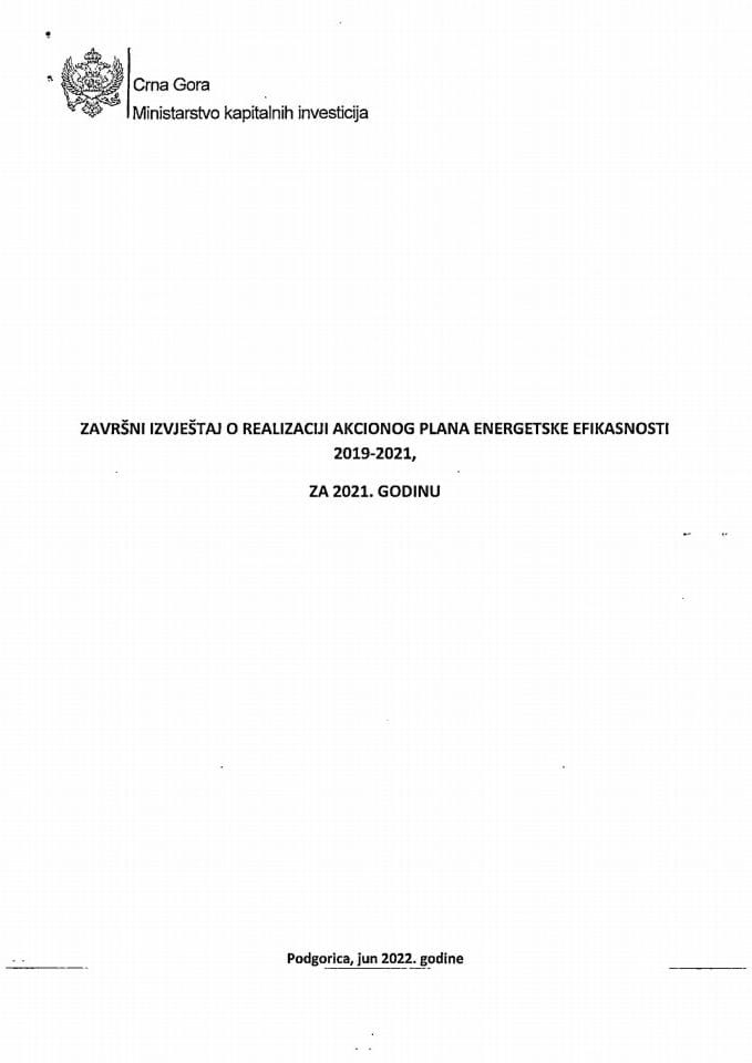 Izvještaj o realizaciji Akcionog plana energetske efikasnosti 2019-2021, za 2021. godinu