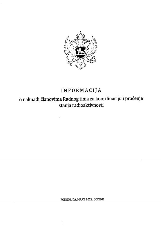 Informacija o naknadi članovima Radnog tima za koordinaciju i praćenje stanja radioaktivnosti