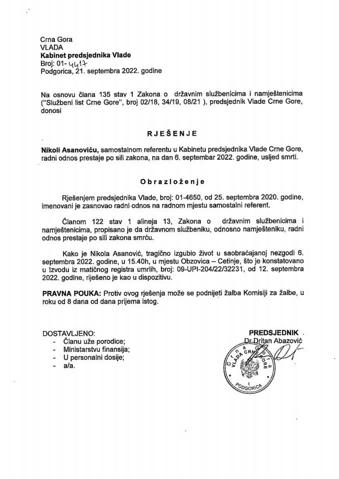 Рјешење и Уговори о дјелу за извјештајни период од 19.09. - 25.09.2022. године
