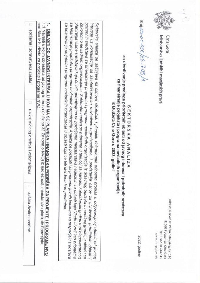 Nacrt sektorske analize rodna ravnopravnost