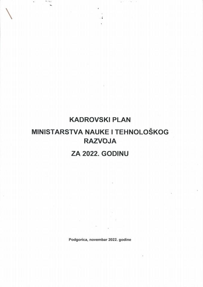 Nacrt pojedinačnog kadrovskog plana za Ministarstvo nauke i tehnološkog razvoja za 2022. godinu