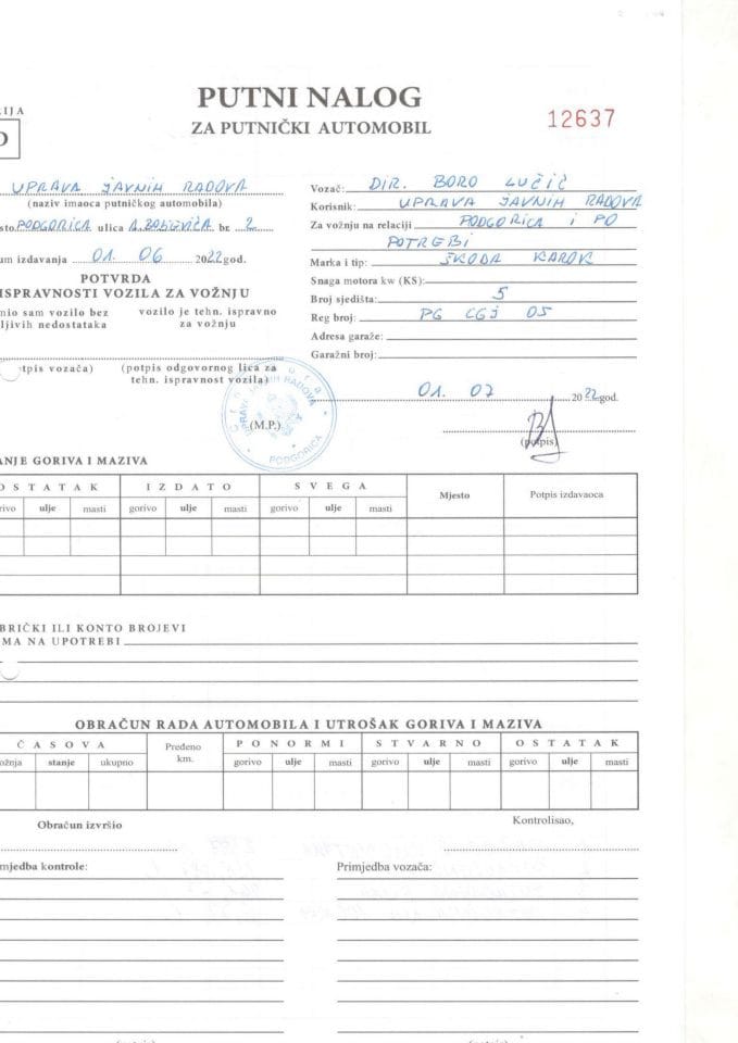 Putni nalozi UKP Jul 2022