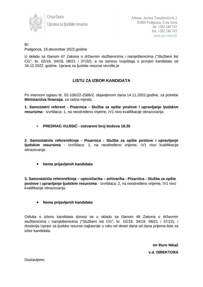 Lista za izbor kandidata