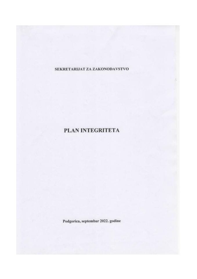 Plan integriteta Sekretarijata za zakonodavstvo 2022-2023.