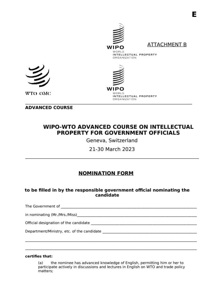 Nomination form - WTO-WIPO Advanced Course 2023_14 Dec rev .cleaned