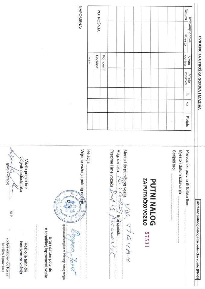 Борис Рацковић- путни налог 16-20.01.2023.