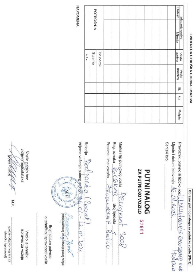 Ђикановић Балша путни налог 16-20.01.2023.