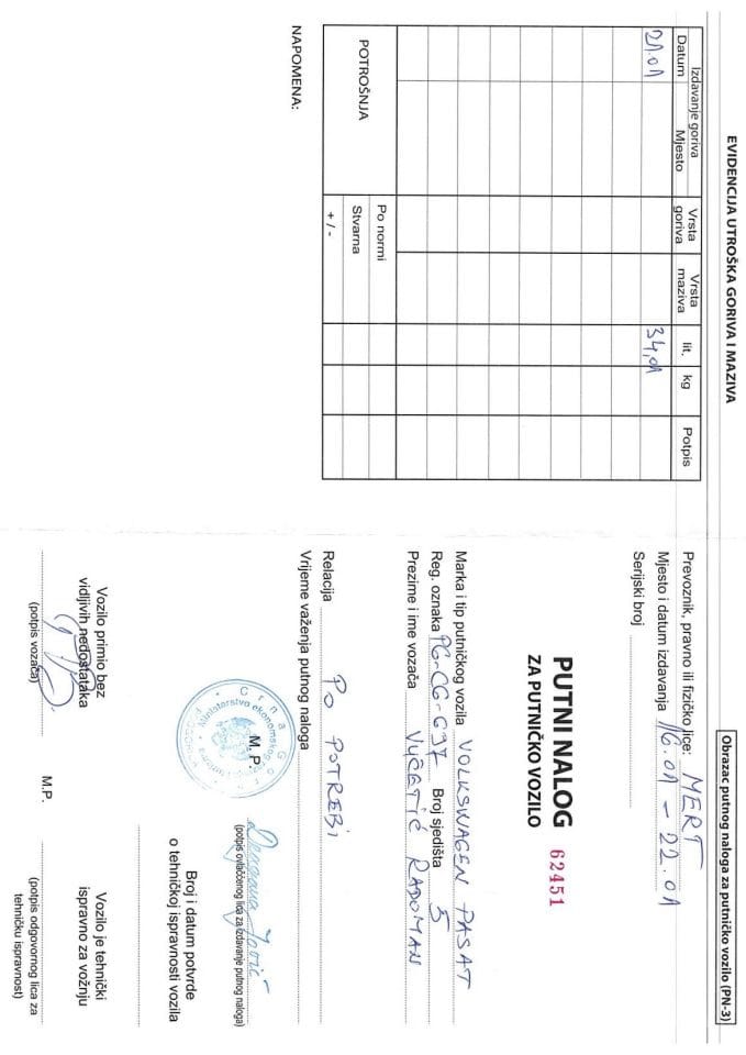 Радоман Вучетић- путни налог 16-20.01.2023.