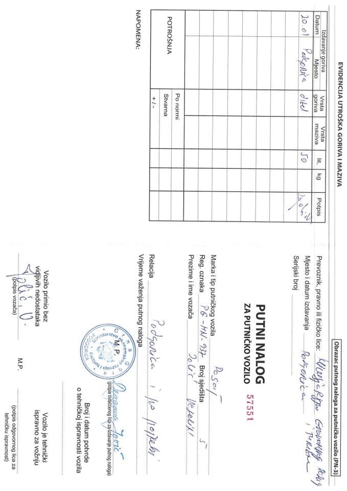 Веселин Јолић- путни налог 16-20.01.2023.