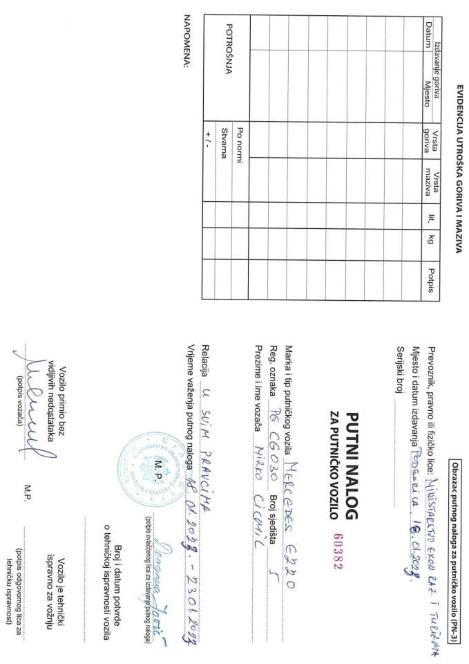 Мирко Цицмил- путни налог 16-20.01.2023.