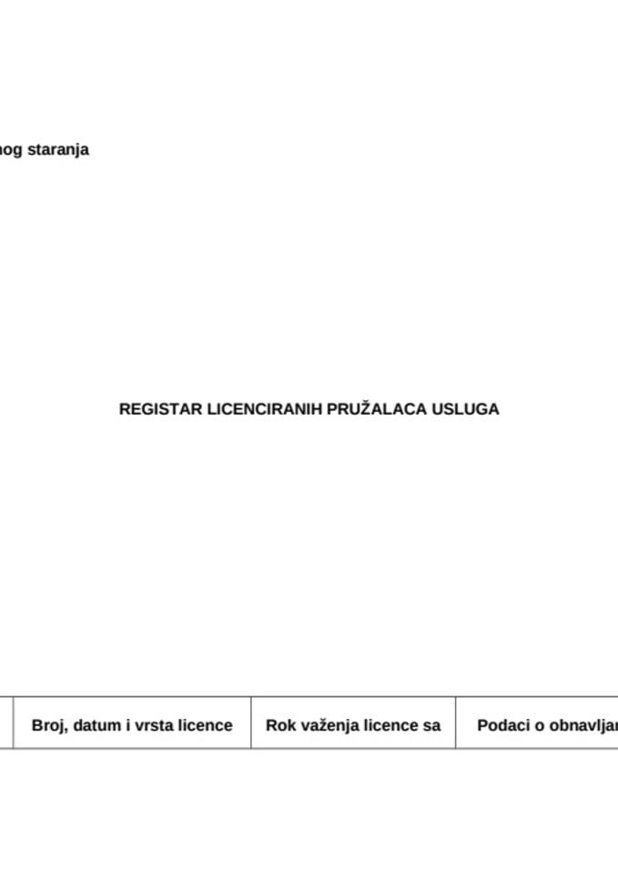 Registar licenciranih pružalaca usluga
