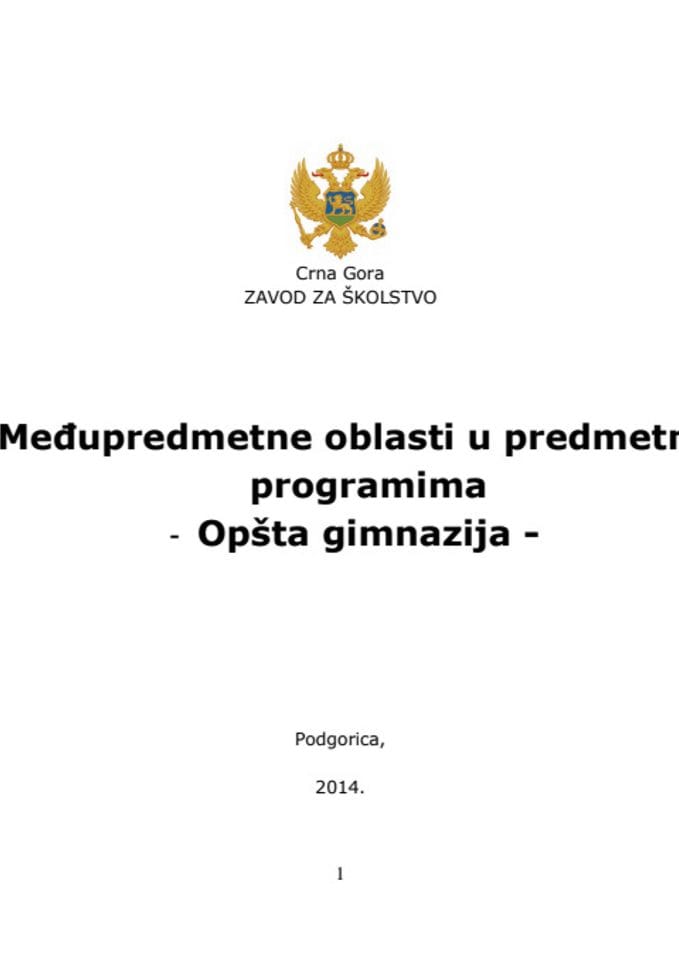 Međupredmetne oblasti u predmetnim  programima - Opšta gimnazija