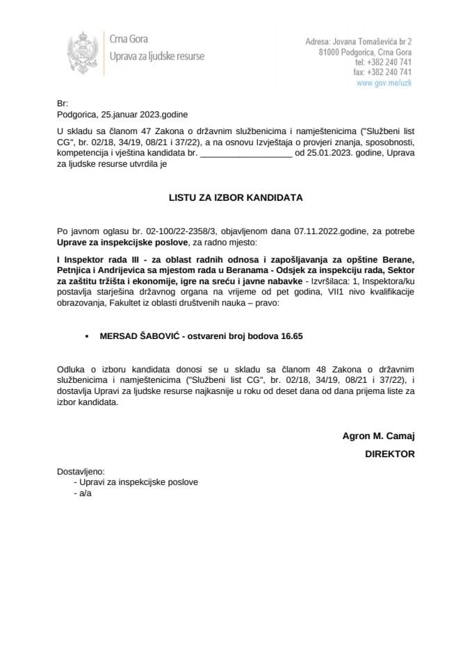 Lista kandidata za izbor