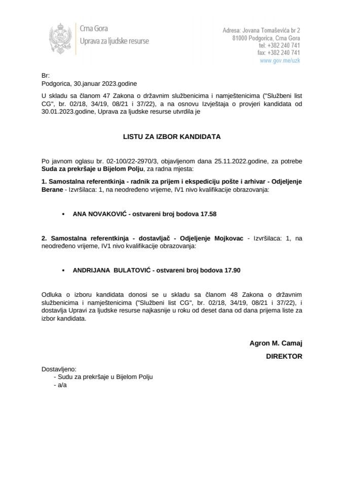 Lista kandidata za izbor