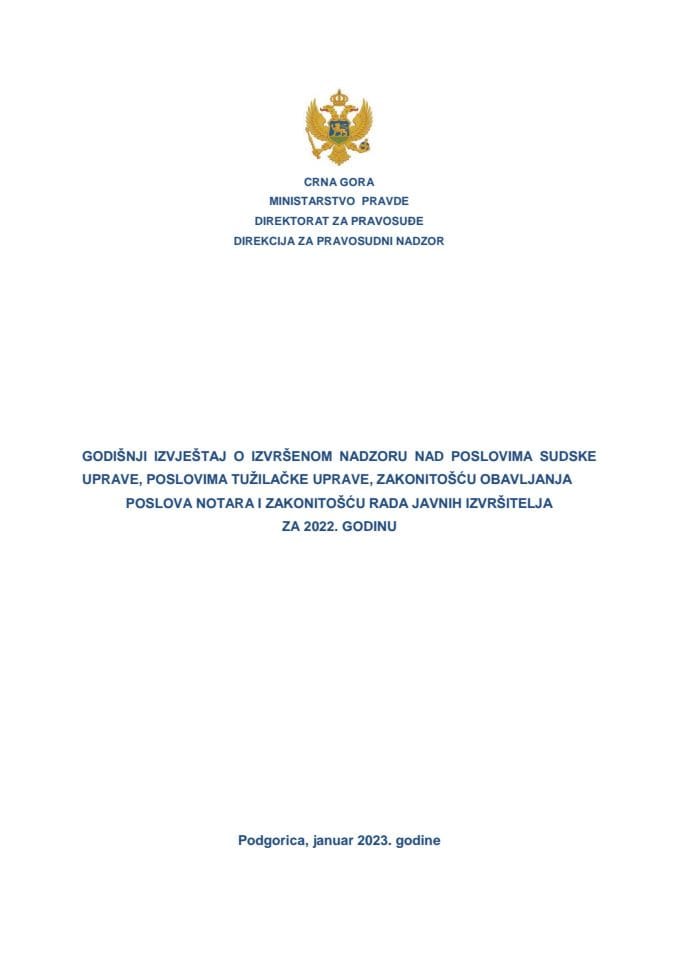 Godišnji izvještaj o izvršenom nadzoru za 2022. godinu