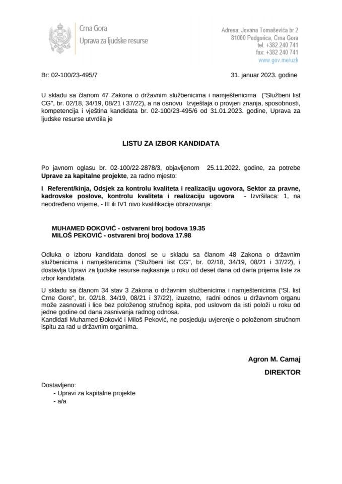 Lista kandidata za izbor